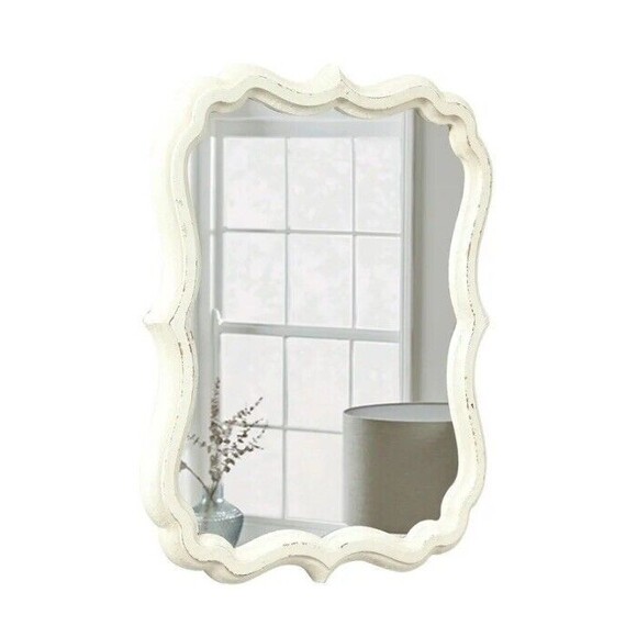 Rustic White Scalloped Wall Mirror 12" X 15", Mirror Wall Decor, Decorative Wall - Picture 4 of 9